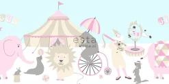 ESTAhome frise papier peint l'univers du cirque rose clair, bleu clair et beige - 500 x 26.5 cm - 178702