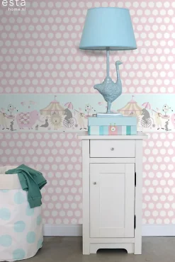 ESTAhome frise papier peint l'univers du cirque rose clair, bleu clair et beige - 500 x 26.5 cm - 178702