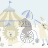 ESTAhome frise papier peint l'univers du cirque bleu clair, beige et blanc - 500 x 26.5 cm - 178701