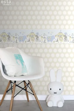 ESTAhome frise papier peint l'univers du cirque bleu clair, beige et blanc - 500 x 26.5 cm - 178701