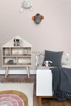 ESTAhome papier peint à motif de petits points vieux rose et or - 53 cm x 10.05 m - 139274