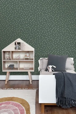 ESTAhome papier peint à motif de petits points vert foncé et or - 53 cm x 10.05 m - 139275