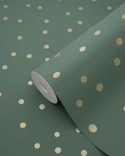 ESTAhome papier peint à motif de petits points vert foncé et or - 53 cm x 10.05 m - 139275
