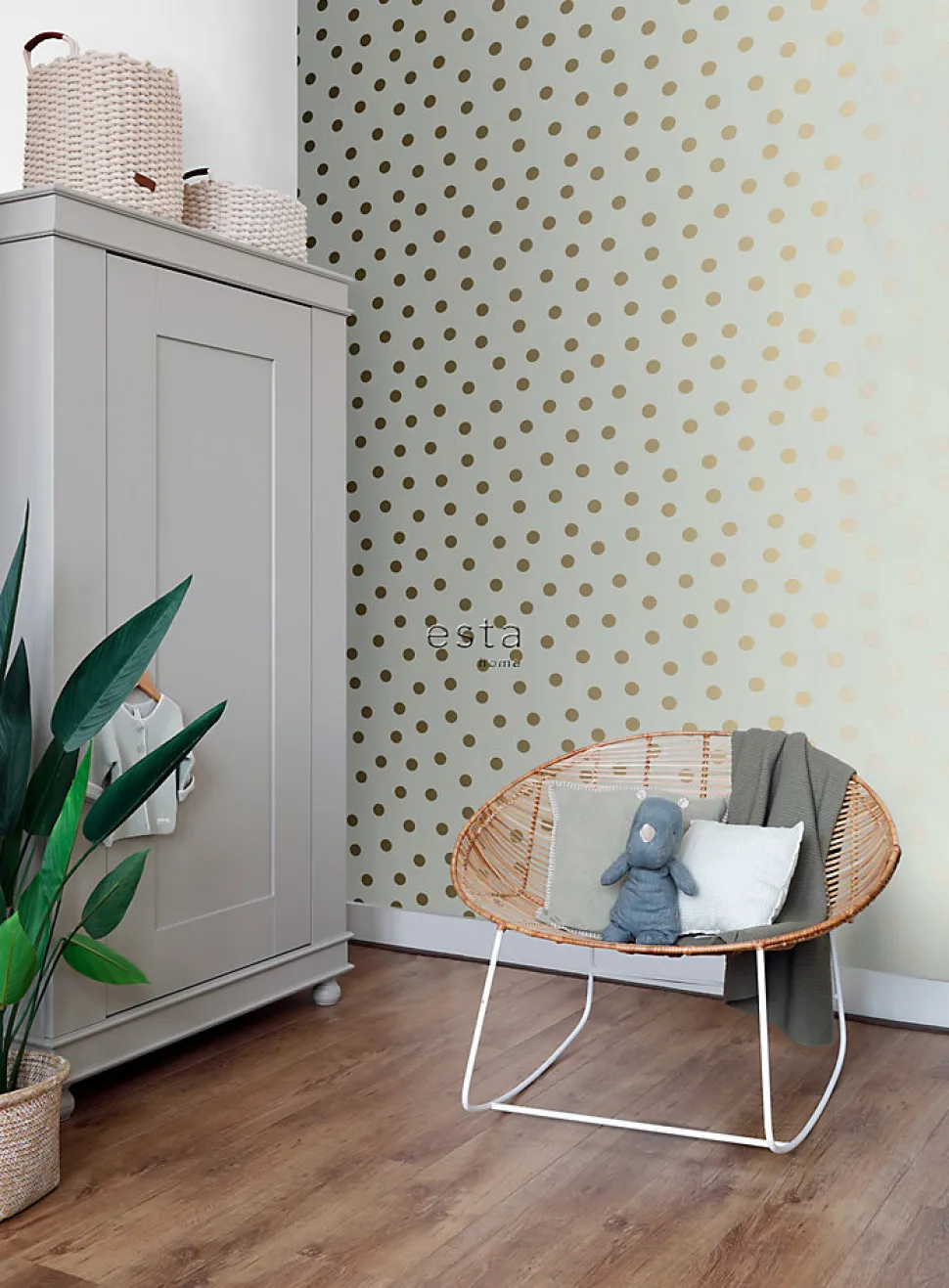 ESTAhome papier peint à motif de petits points blanc cassé et or - 53 cm x 10.05 m - 139243