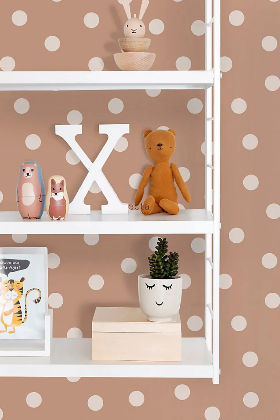 ESTAhome papier peint à motif de petits points terracotta et blanc crème - 53 cm x 10.05 m - 139355