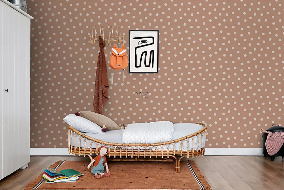 ESTAhome papier peint à motif de petits points terracotta et blanc crème - 53 cm x 10.05 m - 139355