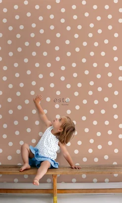 ESTAhome papier peint à motif de petits points terracotta et blanc crème - 53 cm x 10.05 m - 139355