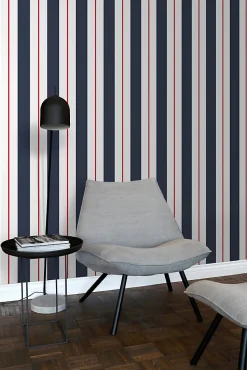 ESTAhome papier peint à rayures bleu et rouge - 53 cm x 10.05 m - 136415