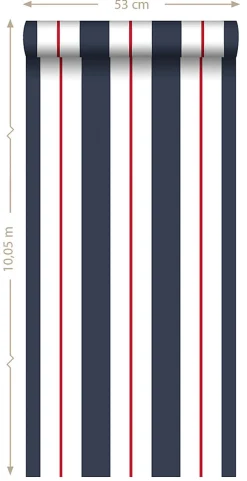 ESTAhome papier peint à rayures bleu et rouge - 53 cm x 10.05 m - 136415
