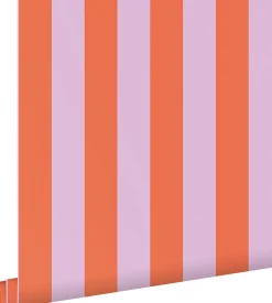 ESTAhome papier peint à rayures orange et lilas violet - 53 cm x 10.05 m - 139904