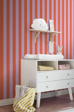 ESTAhome papier peint à rayures orange et lilas violet - 53 cm x 10.05 m - 139904