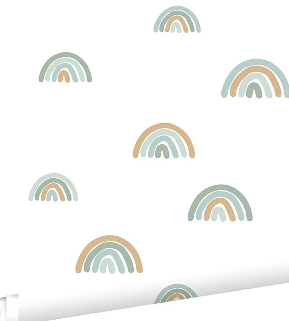 ESTAhome papier peint arcs en ciel vert menthe grisé et bleu gris - 53 cm x 10.05 m - 139254