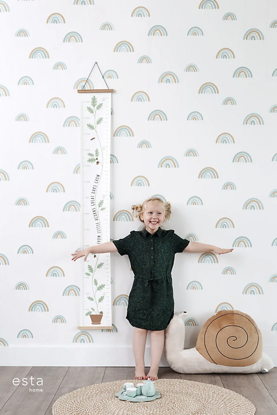 ESTAhome papier peint arcs en ciel vert menthe grisé et bleu gris - 53 cm x 10.05 m - 139254