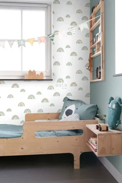 ESTAhome papier peint arcs en ciel vert menthe grisé et bleu gris - 53 cm x 10.05 m - 139254