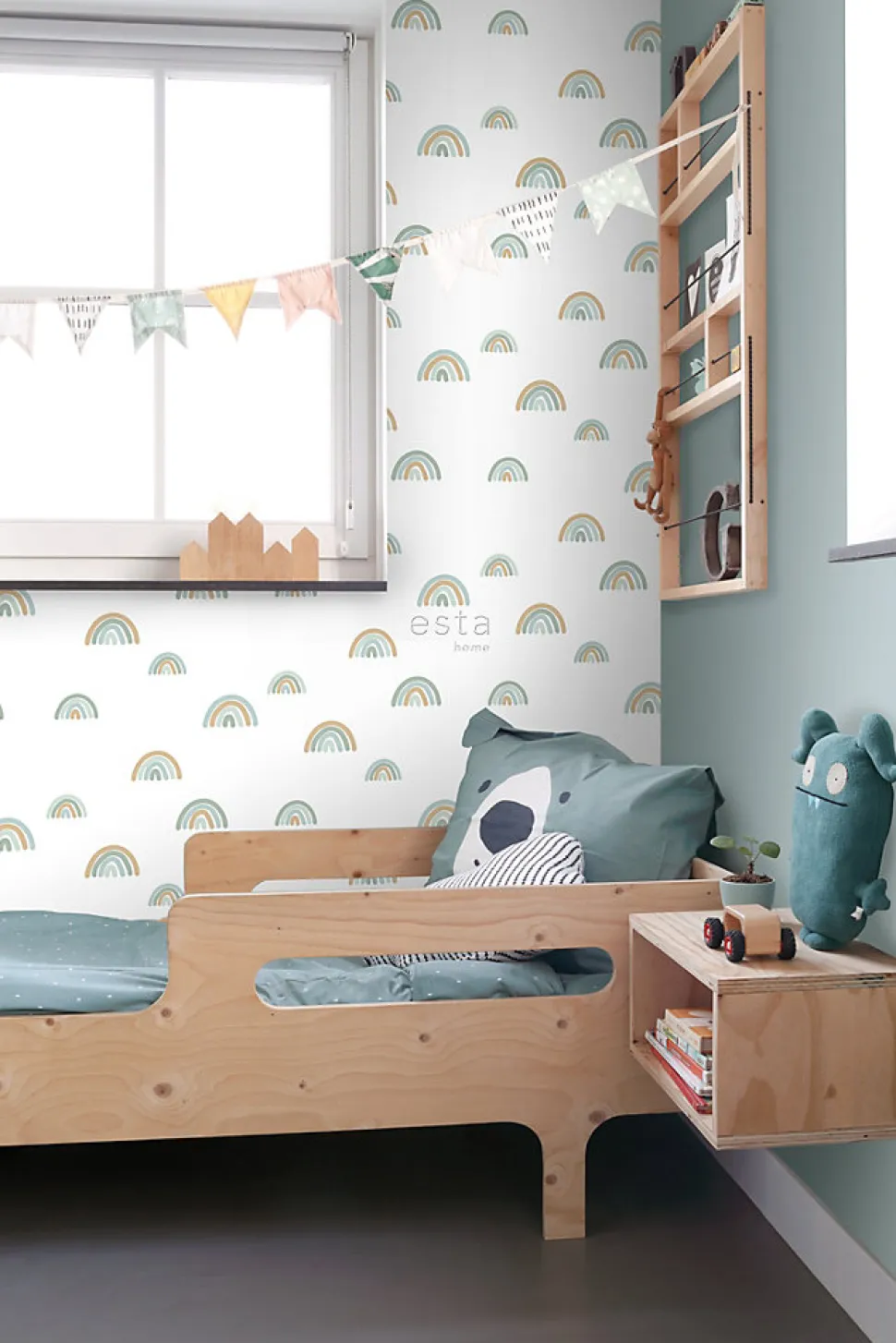 ESTAhome papier peint arcs en ciel vert menthe grisé et bleu gris - 53 cm x 10.05 m - 139254