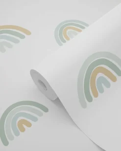 ESTAhome papier peint arcs en ciel vert menthe grisé et bleu gris - 53 cm x 10.05 m - 139254