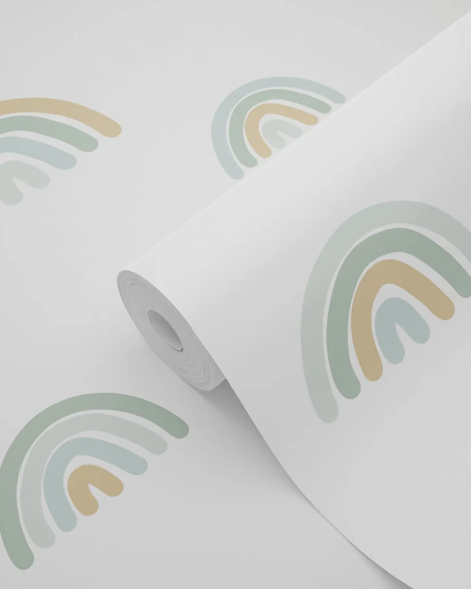 ESTAhome papier peint arcs en ciel vert menthe grisé et bleu gris - 53 cm x 10.05 m - 139254