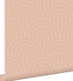 ESTAhome papier peint art déco rose pêche - 53 cm x 10.05 m - 139218