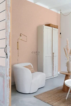 ESTAhome papier peint art déco rose pêche - 53 cm x 10.05 m - 139218