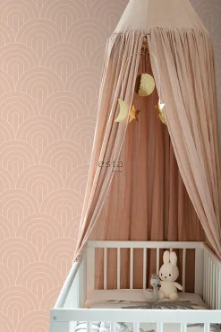 ESTAhome papier peint art déco rose pêche - 53 cm x 10.05 m - 139218