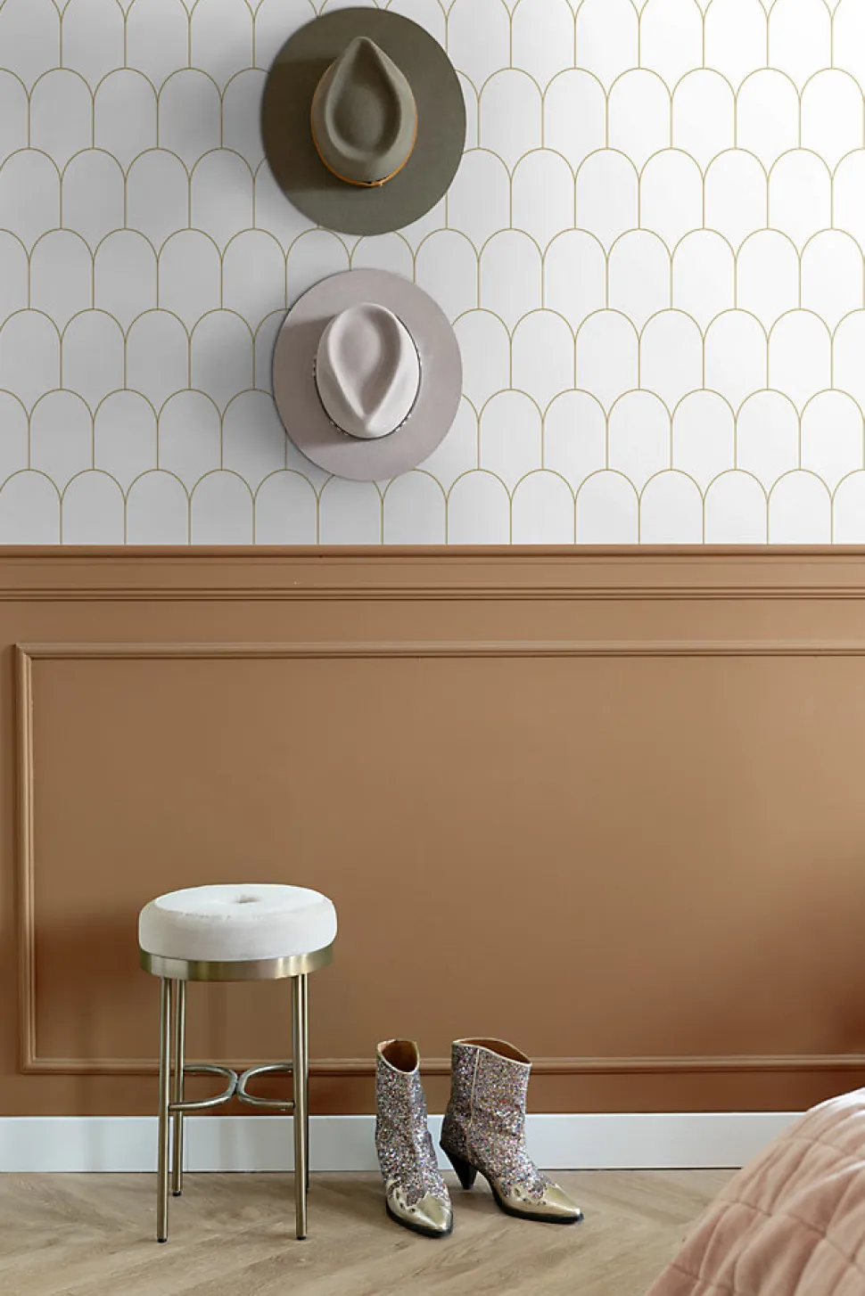 ESTAhome papier peint art déco blanc et or - 53 cm x 10.05 m - 139139