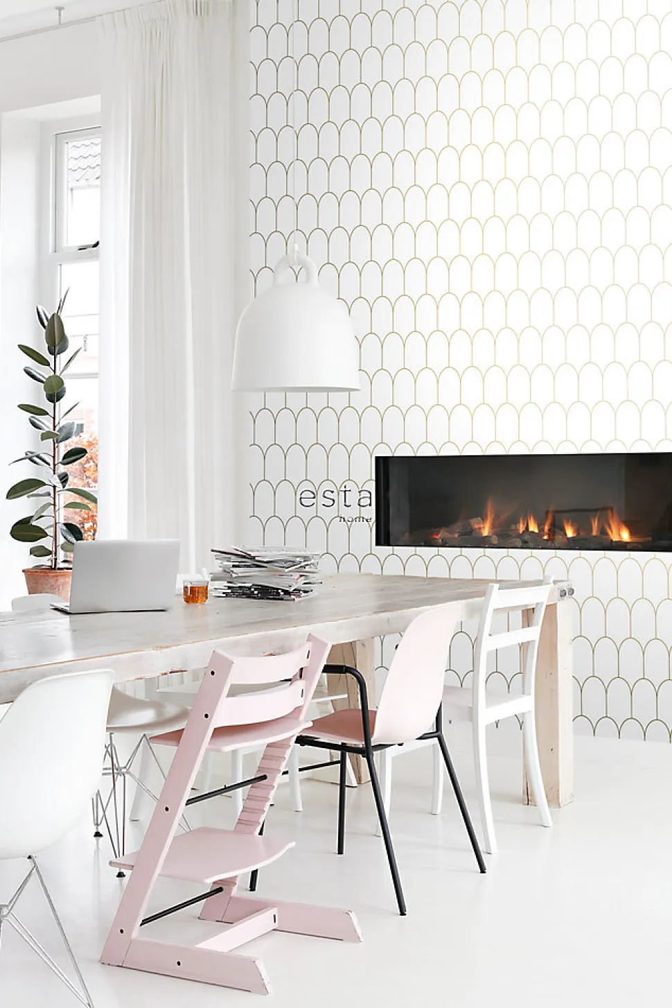 ESTAhome papier peint art déco blanc et or - 53 cm x 10.05 m - 139139