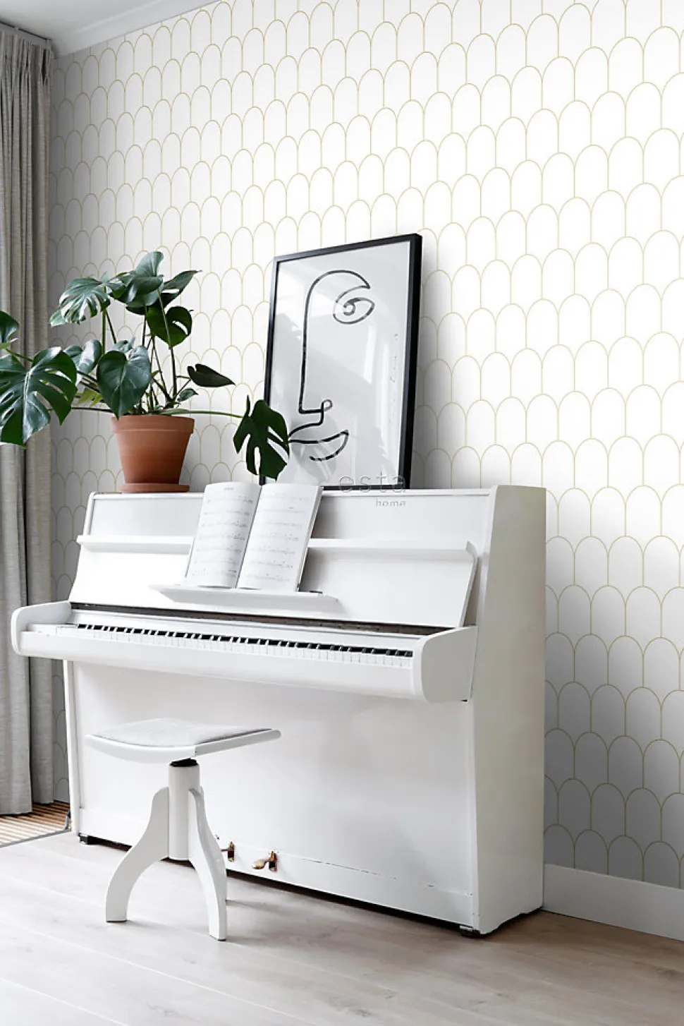 ESTAhome papier peint art déco blanc et or - 53 cm x 10.05 m - 139139