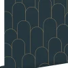 ESTAhome papier peint art déco bleu foncé et or - 50 x 900 cm - 139657