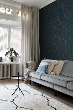 ESTAhome papier peint art déco bleu foncé et or - 50 x 900 cm - 139657