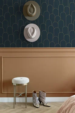 ESTAhome papier peint art déco bleu foncé et or - 50 x 900 cm - 139657