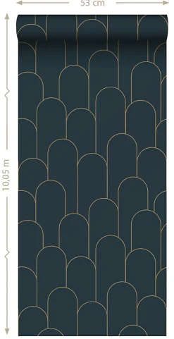ESTAhome papier peint art déco bleu foncé et or - 50 x 900 cm - 139657