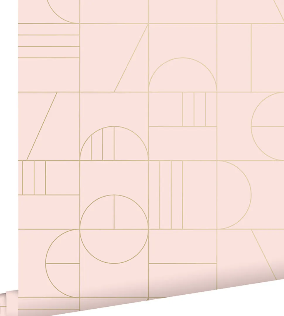 ESTAhome papier peint art déco rose clair et or - 53 cm x 10.05 m - 139207