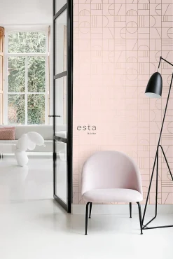 ESTAhome papier peint art déco rose clair et or - 53 cm x 10.05 m - 139207
