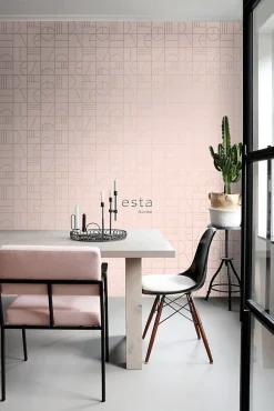 ESTAhome papier peint art déco rose clair et or - 53 cm x 10.05 m - 139207