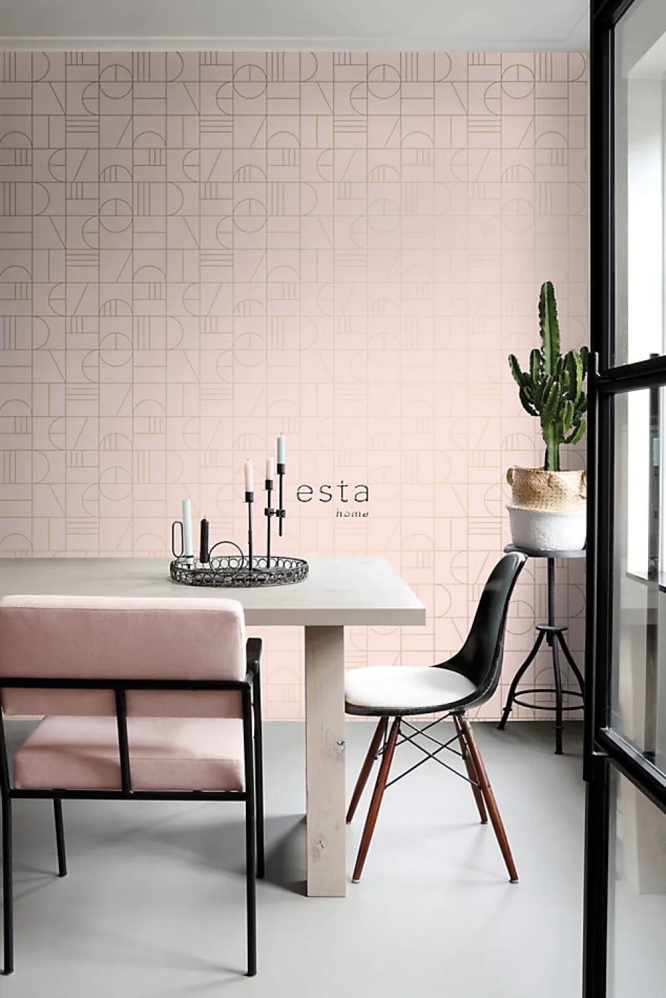 ESTAhome papier peint art déco rose clair et or - 53 cm x 10.05 m - 139207