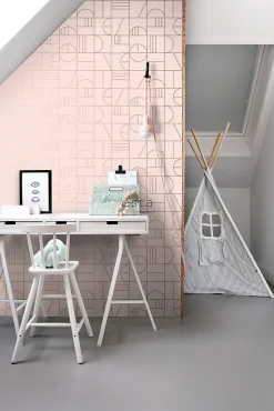 ESTAhome papier peint art déco rose clair et or - 53 cm x 10.05 m - 139207