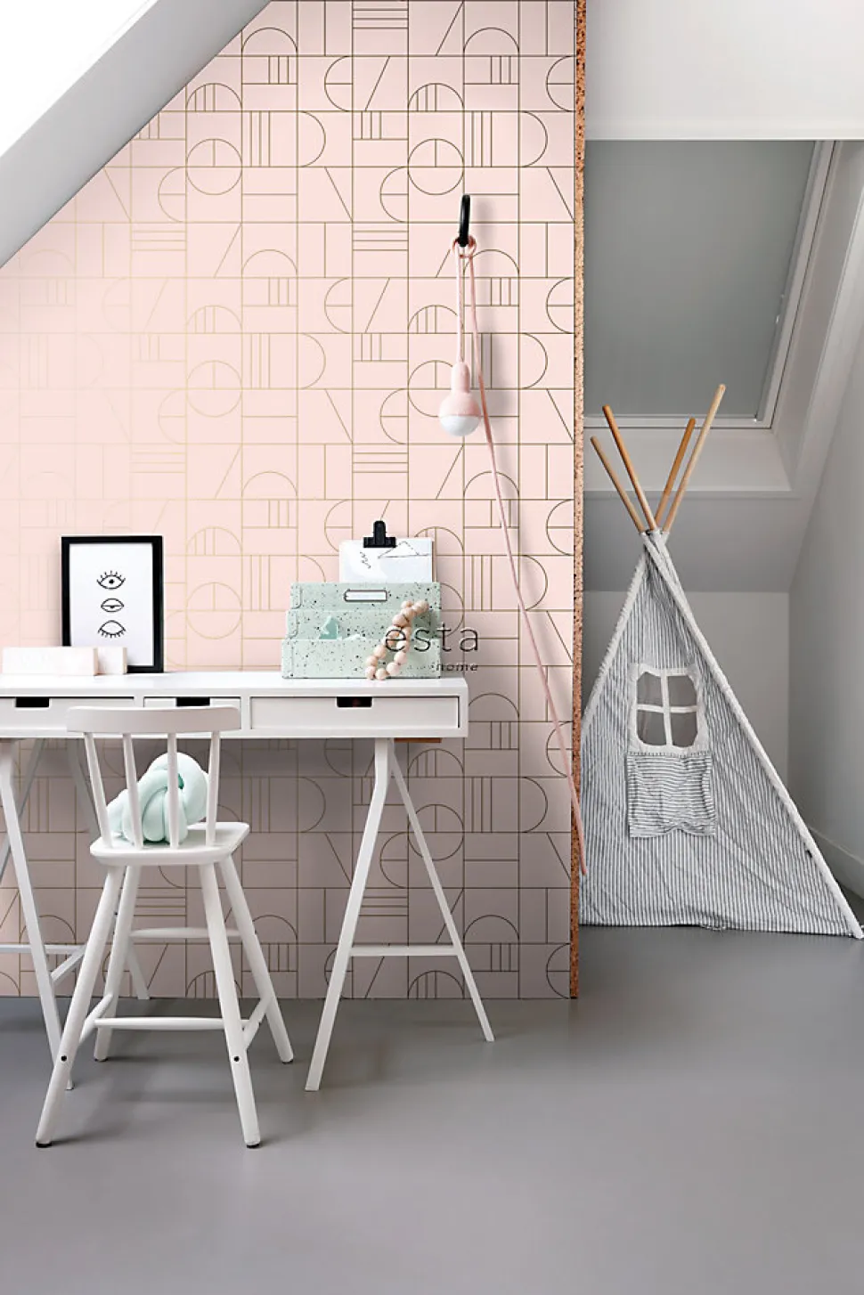 ESTAhome papier peint art déco rose clair et or - 53 cm x 10.05 m - 139207