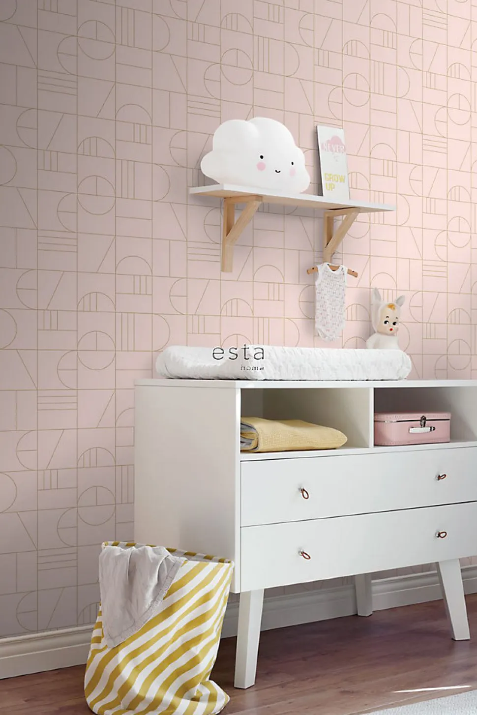 ESTAhome papier peint art déco rose clair et or - 53 cm x 10.05 m - 139207