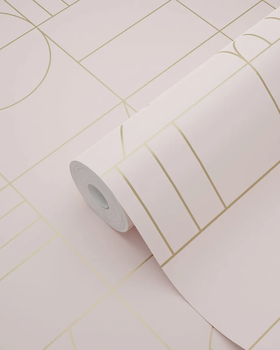 ESTAhome papier peint art déco rose clair et or - 53 cm x 10.05 m - 139207