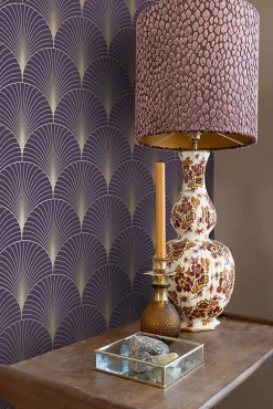 ESTAhome papier peint art déco violet foncé et or - 53 cm x 10.05 m - 139577