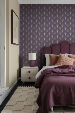 ESTAhome papier peint art déco violet foncé et or - 53 cm x 10.05 m - 139577