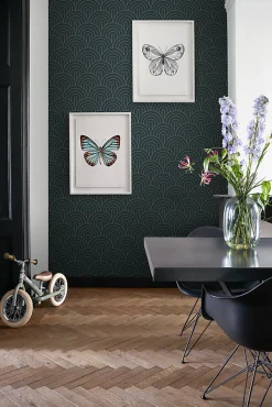 ESTAhome papier peint art déco bleu foncé - 53 cm x 10.05 m - 139743