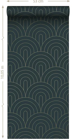 ESTAhome papier peint art déco bleu foncé - 53 cm x 10.05 m - 139743