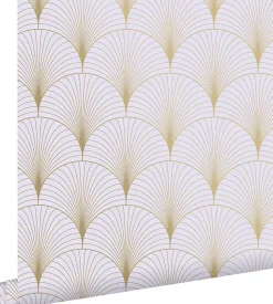 ESTAhome papier peint art déco lilas violet et or - 53 cm x 10.05 m - 139576