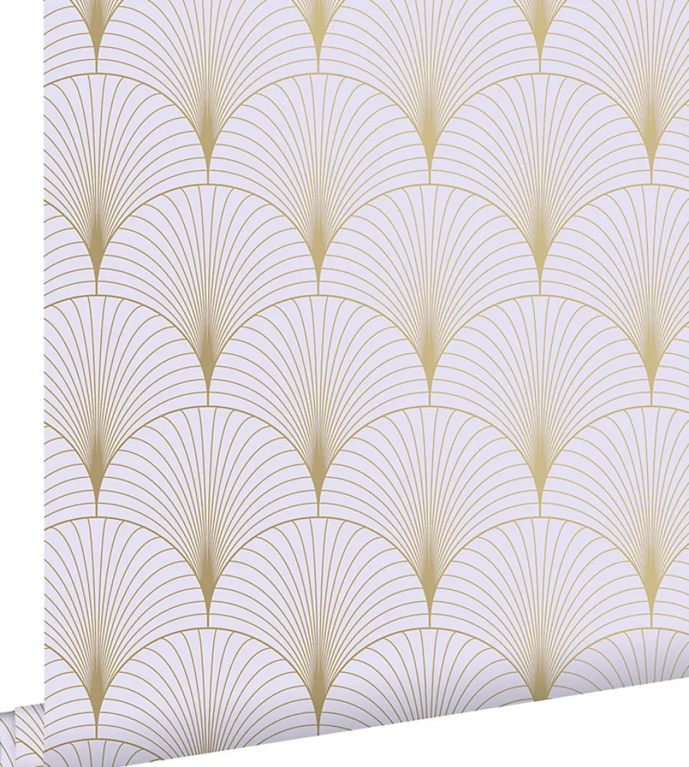 ESTAhome papier peint art déco lilas violet et or - 53 cm x 10.05 m - 139576