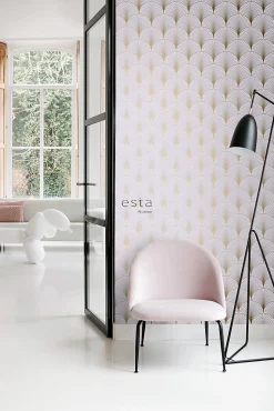 ESTAhome papier peint art déco lilas violet et or - 53 cm x 10.05 m - 139576