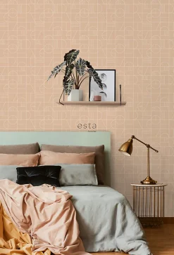ESTAhome papier peint art déco rose pêche et blanc - 53 cm x 10.05 m - 139208