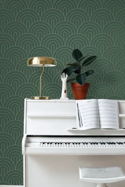 ESTAhome papier peint art déco vert émeraude - 53 cm x 10.05 m - 139744