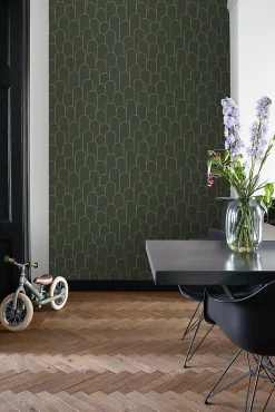 ESTAhome papier peint art déco vert foncé - 50 x 900 cm - 139656