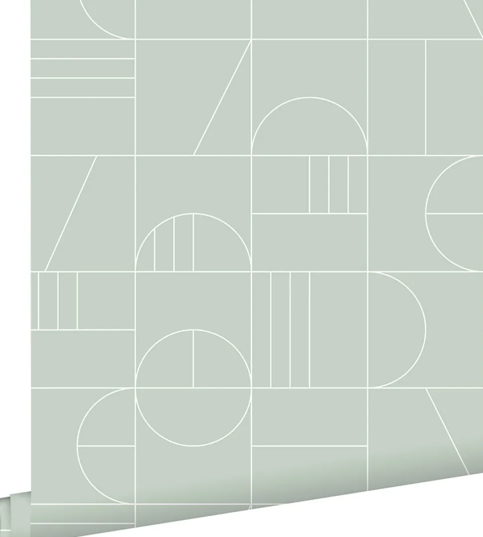 ESTAhome papier peint art déco vert menthe et blanc - 53 cm x 10.05 m - 139209